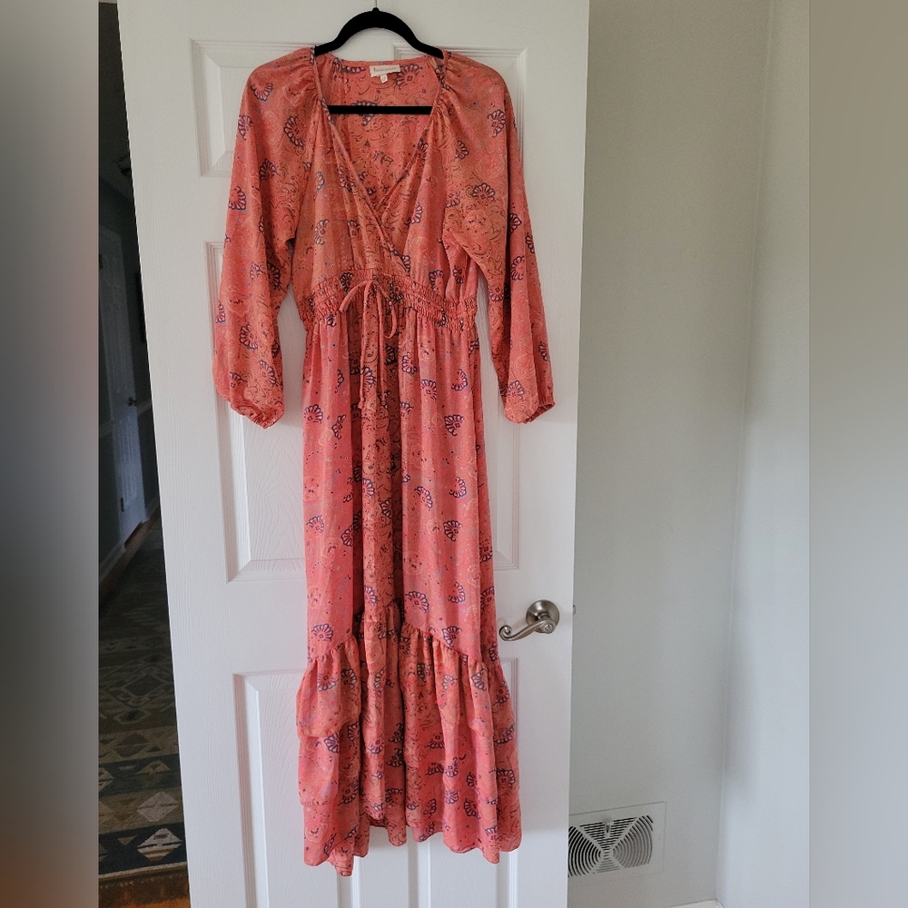 Chic Coral Floral Long Sleeve Dress